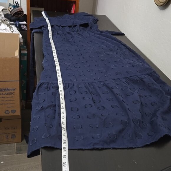 1901 Womens Navy Texture Clip Dot Tie Waist Maxi Sundress Raised Circle Size M - Picture 15 of 15